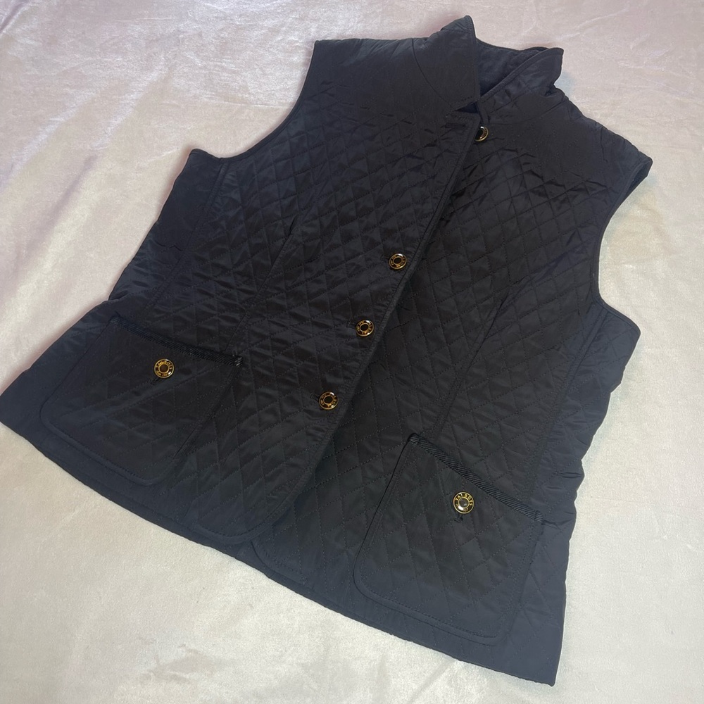 Talbots Black Quilted Vest with Gold Buttons Size: MP